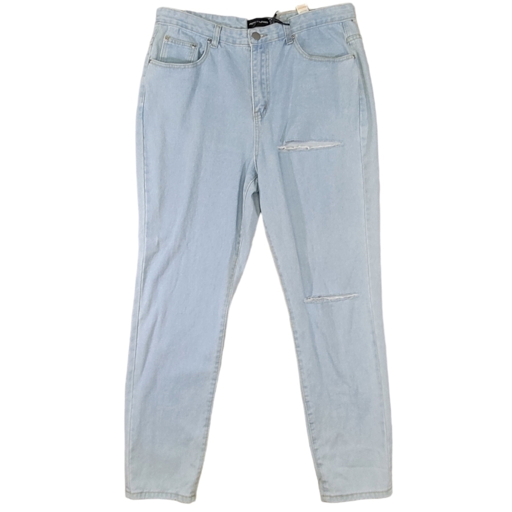 PRETTY LITTLE THING Plus Light Blue Washed Slit Detail Straight Leg Jean Size 16